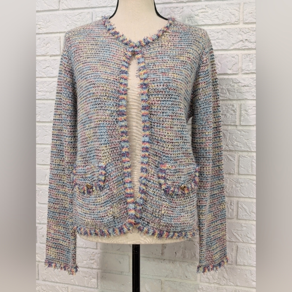 Sioni Tweed Knit Blazer Women's Sz Med Multi-Color Chic Jacket Cardigan Posh